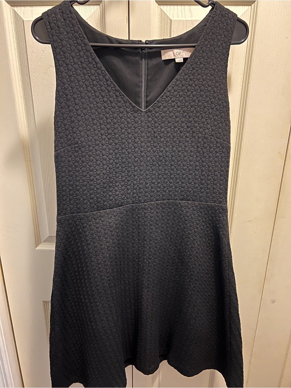 LOFT Black Textured V-Neck Fit & Flare Mini Dress